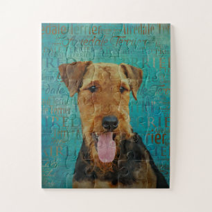 Airedale Terrier-portret over Word Art Legpuzzel