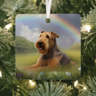 Airedale Terrier Rainbow Bridge Memorial Custom Metalen Ornament