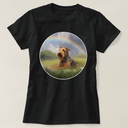 Airedale Terrier Rainbow Bridge Schattigee Puppy D T-shirt (Design voorkant)