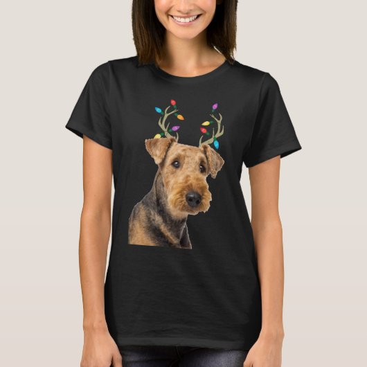 Airedale Terrier Rendier Kersthond T-shirt (Voorkant)