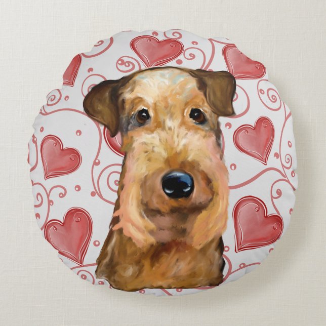 Airedale Terrier Rond Kussen (Voorkant)