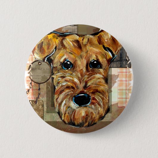 AIREDALE TERRIËR RONDE BUTTON 5,7 CM (Voorkant)