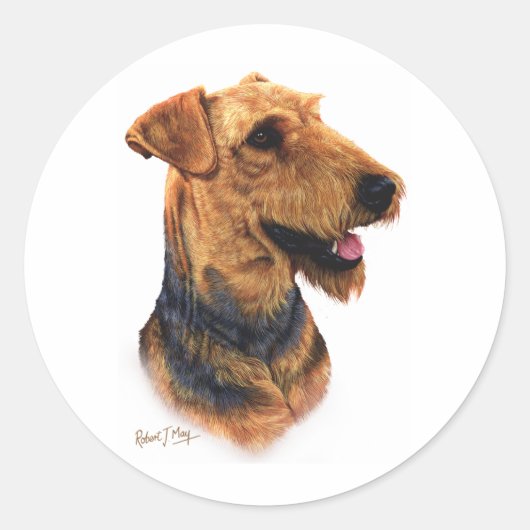 Airedale Terrier Ronde Sticker (Voorkant)