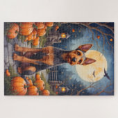 Airedale Terrier Rustische Halloween Pompoen Vlek Legpuzzel (Horizontaal)