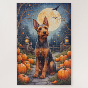 Airedale Terrier Rustische Halloween Pompoen Vlek Legpuzzel