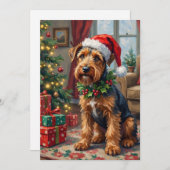Airedale Terrier Santa Hat Christmas Fun Art Feestdagenkaart (Voorkant / Achterkant)