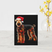 Airedale Terrier Santa Hat Christmas Lights Dog Ow Kaart (Gele Bloem)