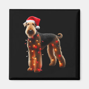 Airedale Terrier Santa Hat Christmas Lights Dog Ow Magneet