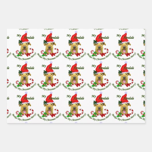 Airedale Terrier Santa Hoed Kerstmis Inpakpapier Vel (Voorkant 3)