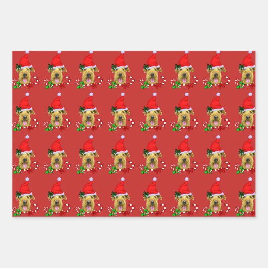 Airedale Terrier Santa Hoed Kerstmis Inpakpapier Vel (Voorkant)