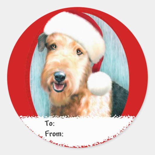 Airedale Terrier Santa kerstcadeaus Ronde Sticker (Voorkant)