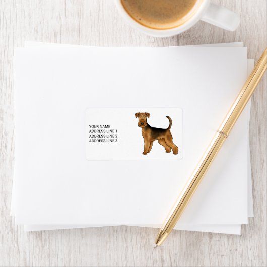 Airedale Terrier Schattige Cartoon Dog met aangepa Etiket (Insitu)