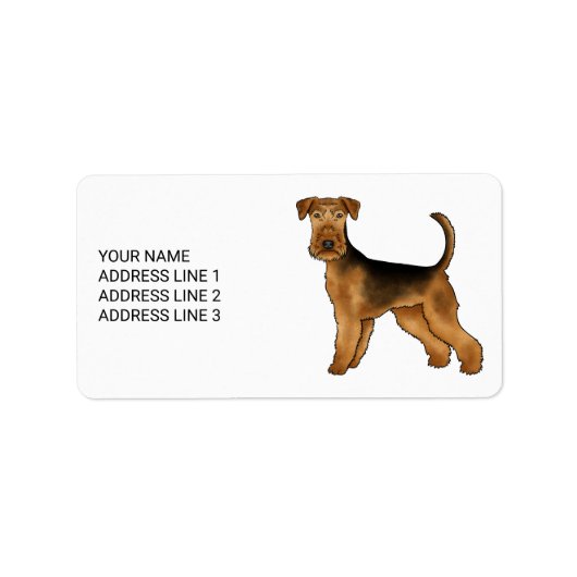 Airedale Terrier Schattige Cartoon Dog met aangepa Etiket (Voorkant)