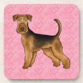 Airedale Terrier Schattige Cartoon Dog met roze ha Bier Onderzetter (Voorkant)