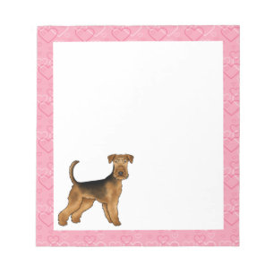 Airedale Terrier Schattige Cartoon Dog met roze ha Notitieblok