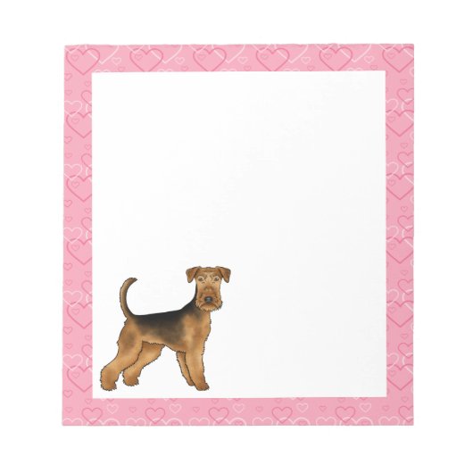Airedale Terrier Schattige Cartoon Dog met roze ha Notitieblok (Voorkant)