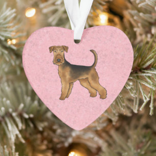 Airedale Terrier Schattige Cartoon Dog op Roze Ornament