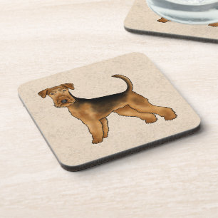 Airedale Terrier Schattige Cartoon Hond Op Beige Bier Onderzetter