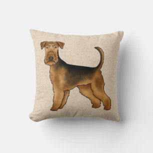 Airedale Terrier Schattige Cartoon Hond Op Beige Kussen