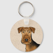 Airedale Terrier Schattige Cartoon Hondenhoofd Clo Sleutelhanger (Voorkant)