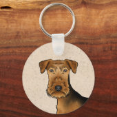 Airedale Terrier Schattige Cartoon Hondenhoofd Clo Sleutelhanger (Voorkant)
