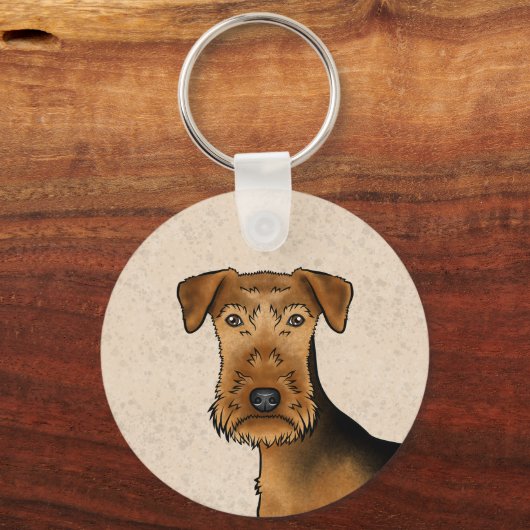 Airedale Terrier Schattige Cartoon Hondenhoofd Clo Sleutelhanger (Voorkant)