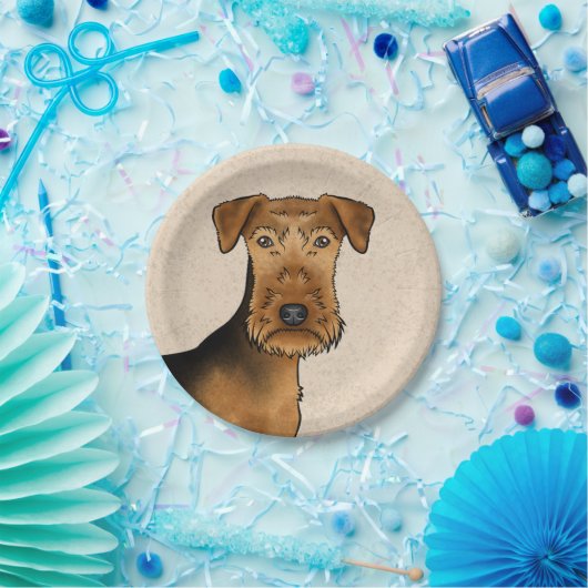 Airedale Terrier Schattige Cartoon Hondenhoofd op  Papieren Bordje (Feest)
