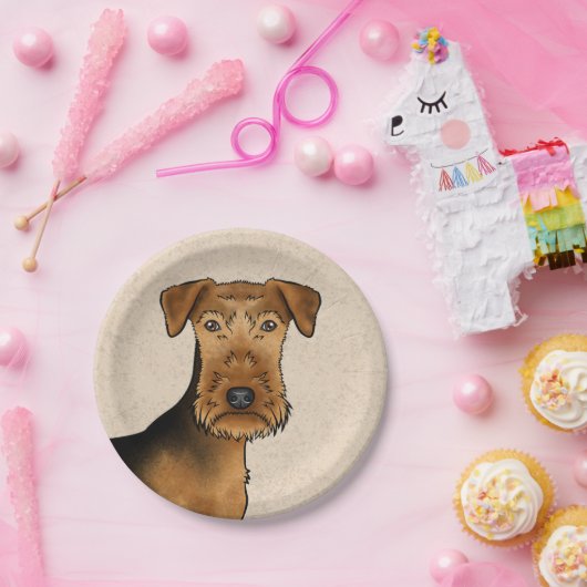 Airedale Terrier Schattige Cartoon Hondenhoofd op  Papieren Bordje (Feest)