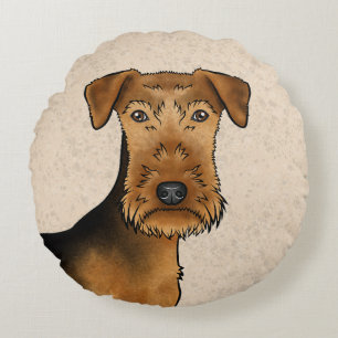 Airedale Terrier Schattige Cartoon Hondenhoofd op  Rond Kussen