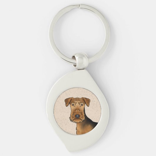 Airedale Terrier Schattige Cartoon Hondenhoofd op  Sleutelhanger (Voorkant)