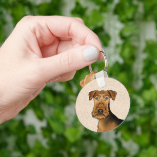 Airedale Terrier Schattige Cartoon Hondenkop Close Sleutelhanger