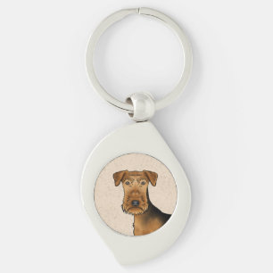 Airedale Terrier Schattige Cartoon Hondenkop op Be Sleutelhanger