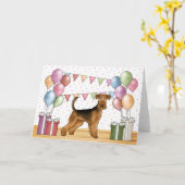 Airedale Terrier Schattige Dog Pastel Happy Birthd Kaart (Gele Bloem)