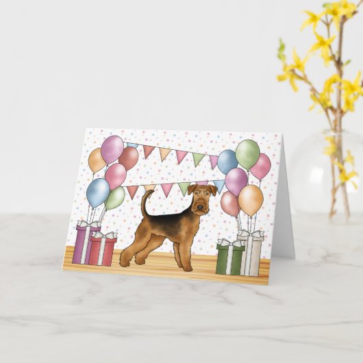 Airedale Terrier Schattige Dog Pastel Happy Birthd Kaart (Gele Bloem)