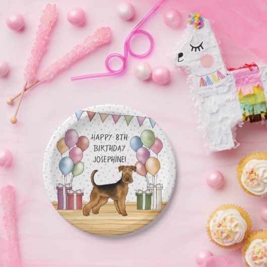 Airedale Terrier Schattige Dog Pastel Happy Birthd Papieren Bordje (Feest)