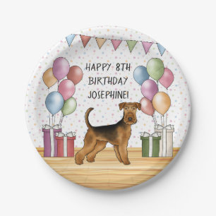 Airedale Terrier Schattige Dog Pastel Happy Birthd Papieren Bordje