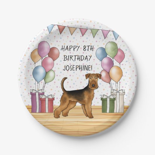 Airedale Terrier Schattige Dog Pastel Happy Birthd Papieren Bordje (Voorkant)