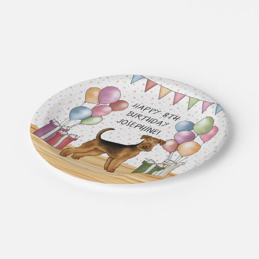 Airedale Terrier Schattige Dog Pastel Happy Birthd Papieren Bordje (Gekanteld)