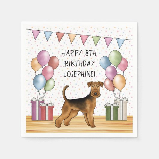 Airedale Terrier Schattige Dog Pastel Happy Birthd Servet (Voorkant)