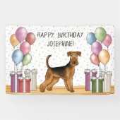 Airedale Terrier Schattige Dog Pastel Happy Birthd Spandoek (Horizontaal)
