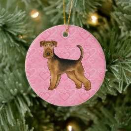 Airedale Terrier Schattige Hond Liefde En Hartjes  Keramisch Ornament