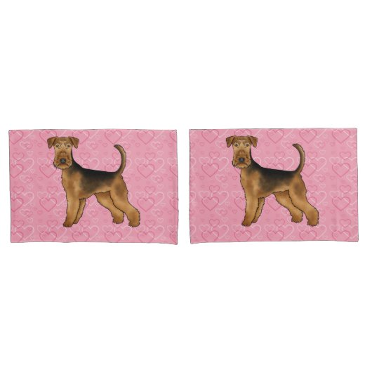 Airedale Terrier Schattige Hond Liefde Met Roze Ha Kussensloop (Voorkant-Set)