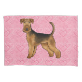 Airedale Terrier Schattige Hond Liefde Met Roze Ha Kussensloop (Voorkant-Links)