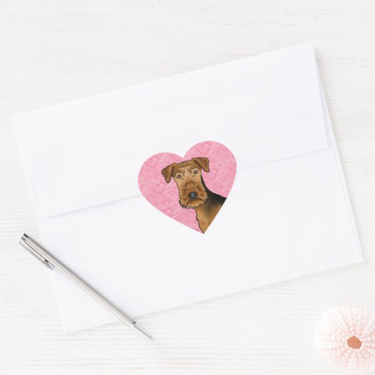 Airedale Terrier Schattige Hondenhoofd op roze har Hart Sticker (Envelop)