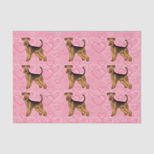 Airedale Terrier Schattige Hondenliefde Met Roze H Tissuepapier (Voorkant)
