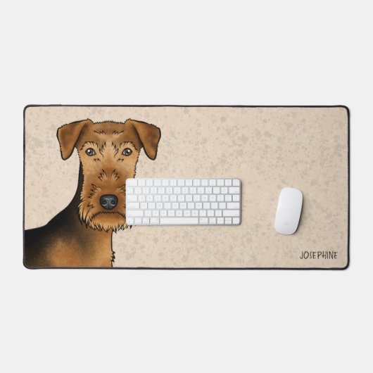 Airedale Terrier Schattigee Cartoon Dog Bingley Te Bureaumat (Keyboard & Muis)