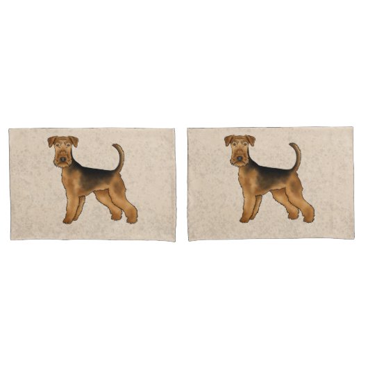 Airedale Terrier Schattigee Cartoon Dog Bingley Te Kussensloop (Voorkant-Set)