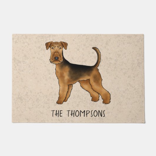 Airedale Terrier Schattigee Cartoon Dog en Naam Be Deurmat (Voorkant)