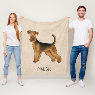 Airedale Terrier Schattigee Cartoon Dog en Naam Be Fleece Deken