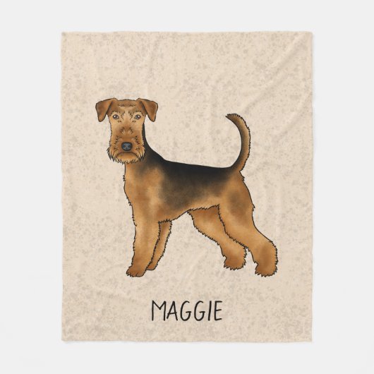 Airedale Terrier Schattigee Cartoon Dog en Naam Be Fleece Deken (Voorkant)